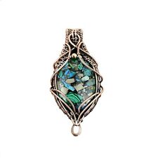 Azurite Malachite Wire Wrapped Pendant Handcrafted Copper Holiday Jewelry 2.68" for sale  Shipping to South Africa