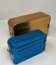 VTG SIGG  Logo Metal Boxes Aluminum Container Travel Camping Rare MCM Blue/Gold for sale  Shipping to South Africa
