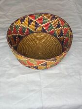 Vintage HandMADE Woven Straw Coiled Basket Folk Art  Coil  Bowl MULTICOLORED for sale  Shipping to South Africa
