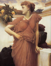 Used, Oil painting Lord Frederick Leighton Antigone - at the fountain lady beauty girl for sale  Shipping to Canada