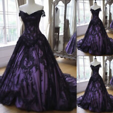 Gothic Black Purple Wedding Dresses Off the Shoulder Lace Appliques Bridal Gowns for sale  Shipping to South Africa