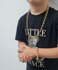 9ct Gold GF, Boys Girls Kids Belcher Necklace Chain and Bracelet Set 10mm Smooth for sale  Shipping to South Africa