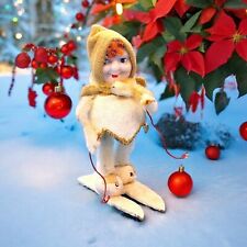 Vintage Putz Elf Ornament Skiiing Red Hair Mica Chenille Felt 1950s Composite  for sale  Shipping to South Africa