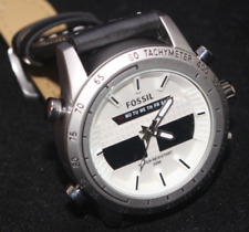 Fossil Tachymeter White Analog-Digital Leather Band Men's Quartz Wrist Watch, used for sale  Shipping to South Africa