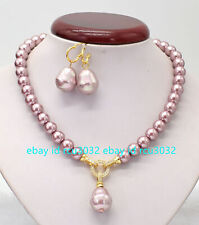 8mm Natural Purple South Sea Shell Pearl Baroque Pendant Necklace Earrings 20" for sale  Shipping to South Africa