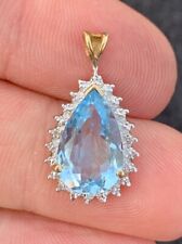 9ct Gold Blue Topaz & Diamond Pendant, 9k 375 for sale  Shipping to South Africa