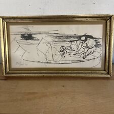 Hand Sketch Of Man In a Boat - 10” X 5” - Framed - LOOK for sale  Shipping to South Africa