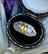 Novo anel de noivado estilo Art Deco 2 quilates corte esmeralda citrino ouro amarelo 14K comprar usado  Enviando para Brazil