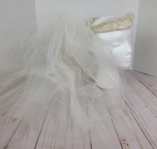 Vintage Bridal Wedding Veil Headpiece Beaded Floral Halo Crown 3 Tier Tule 29", used for sale  Shipping to South Africa