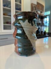 Vintage Signed Studio Art Stoneware Pottery Blue Drip Glaze Vase Vessel, used for sale  Shipping to South Africa