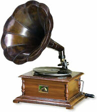 Gramófono en funcionamiento - fonógrafo aspecto antiguo funcional - réplica modelo - cuerno de latón segunda mano  Embacar hacia Argentina