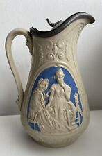 Beige blue relief moulded milk jug pitcher possible pewter lid victorian style for sale  SHEFFIELD