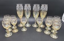 16- Venezia Cordial / Champagne Glasses Gold Accent Etched Design Opalescent  for sale  Shipping to South Africa