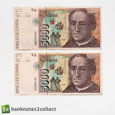 ESPAÑA: 2 x 5.000 billetes de peseta española. segunda mano  Embacar hacia Argentina