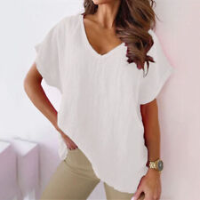 Usado, Blusa de verão feminina de linho solto manga curta pulôver camiseta túnica tops comprar usado  Enviando para Brazil