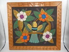 VTG Panama Mola Hand Sewn Patchwork Wall Hanging Bird Flowers Hand Made Frame comprar usado  Enviando para Brazil