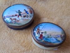 Rare Bilston Antique Hunting & Fishing Enamel Boxes (2) for sale  Shipping to South Africa