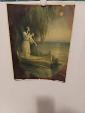 Antique Print Of Indian Maiden In Canoe By Artist Zula Kenyon. Print Size 13 3/4 for sale  Shipping to South Africa