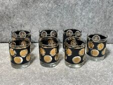 Usado, Juego de 7 vasos vintage Libbey negro diseño moneda oro mediados de siglo segunda mano  Embacar hacia Argentina