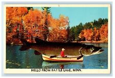 Cartão postal vintage não publicado c1930's Boat Caught Big Fish Battle Lake Minnesota MN, usado comprar usado  Enviando para Brazil