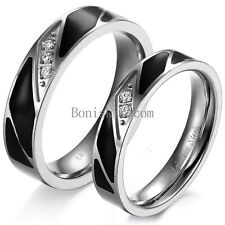 Aliança de casamento de casais anel promessa zircônia cúbica esmalte preto aço inoxidável, usado comprar usado  Enviando para Brazil