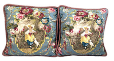 vtg 2 Richard Fragonard Pillow Cameo French Country Toile Cornflower Blue for sale  Shipping to South Africa