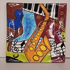 Placa de arte Rhapsody Cafe design musical saxofone notas teclado 10" quadrado comprar usado  Enviando para Brazil