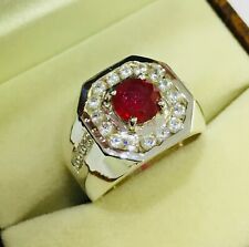 Natural Ruby Gemstone with 925 Sterling Silver Ring for Men's ### for sale  Shipping to United Kingdom