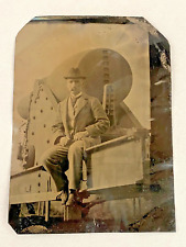 Tintype of Man Sitting on Coastal Artillery, 3,75x5", usado comprar usado  Enviando para Brazil