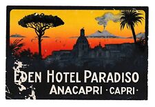 Eden Hotel Paradiso ANACAPRI Itália - etiqueta de bagagem vintage comprar usado  Enviando para Brazil