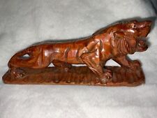 Vtg Beautiful Vintage Wood Hand Carved Tiger Roaring Glass Eyes 8” G30 for sale  Shipping to South Africa