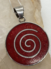Used, Vintage Crushed Red Stone Swirl Sterling 925 Silver Pendant 18'' Necklace 6g for sale  Shipping to South Africa
