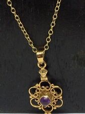 Vintage 9ct Gold Pendant Necklace Purple Amethyst Stone .375 Hallmarked 3grams, used for sale  Shipping to South Africa