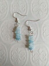 Calming Aquamarine Dangle Earrings Silver Plated Posts Handmade By Me Beautiful, used for sale  WAKEFIELD