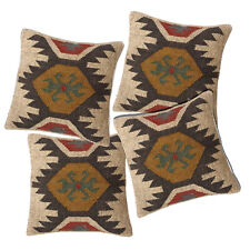 4 Set of Wool Jute Cushion Cover Throw Indian Vintage Handmade Kilim Rug Pillows for sale  Shipping to South Africa
