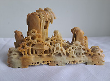 Vintage Hand Carved Soapstone Depicting Asian Village With Trees And Homes for sale  Shipping to South Africa