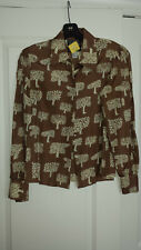 $255 Cynthia Rowley 100% silk blouse brown with cream baobab tree print, size 4 for sale  Shipping to South Africa