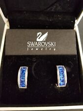 Swarovski Crystal Earrings Swan Signed Sapphire Blue Silver Tone ClipOn Classic, used for sale  Shipping to South Africa