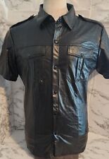 Camisa masculina elástica muscular aparência couro preto aparência policial média comprar usado  Enviando para Brazil
