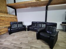 Skórzany zestaw sof 3 2 1 czarny z pozycją leżącą fotel telewizyjny salon  na sprzedaż  Wysyłka do Poland