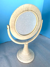 VTG. WHITE RATTAN TABLETOP OVAL SWIVEL VANITY MIRROR PALM BEACH REGENCY BOHO for sale  Shipping to South Africa