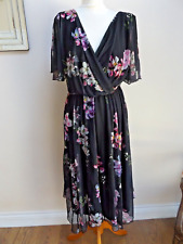 SCARLETT & JO BLACK FLORAL WRAP TOP MIDI DRESS SIZE 16 for sale  Shipping to South Africa