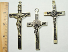 3 Vtg Inlaid Black Wood Pectoral Wall Crucifix Cross Lot St. Benedict+ for sale  Shipping to South Africa