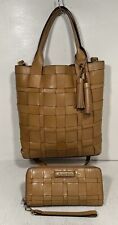 Michael Kors Hamilton Woven Brown Leather Handbag & Wristlet/Wallet Tote Bag for sale  Shipping to South Africa