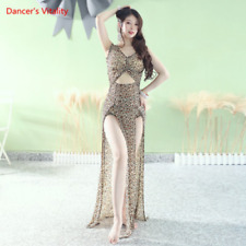 Vestido de dança do ventre malha leopardo saia longa desempenho dividido roupas de competição comprar usado  Enviando para Brazil