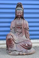 Antique Chinese Red Wooden Carved Statue Sculpture of Guan Kwan Yin, 19th c for sale  Cordova