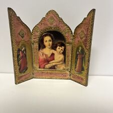 Tríptico vintage italiano florentino ouro e madeira Madonna Della Seggiola comprar usado  Enviando para Brazil