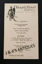 Vintage 1960 Royal Hotel ESHOWE Menu Zululand South Africa for sale  Shipping to South Africa