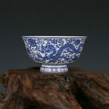 Tigela chinesa fina Qing Qianlong antiga porcelana azul branca dragão comprar usado  Enviando para Brazil
