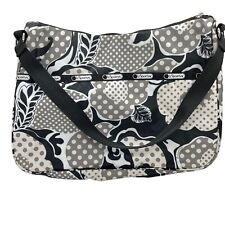 LeSportsac Classic Hobo Bag Purse Mod Shoulder Black White Gray Dot Flower Women, used for sale  Shipping to South Africa